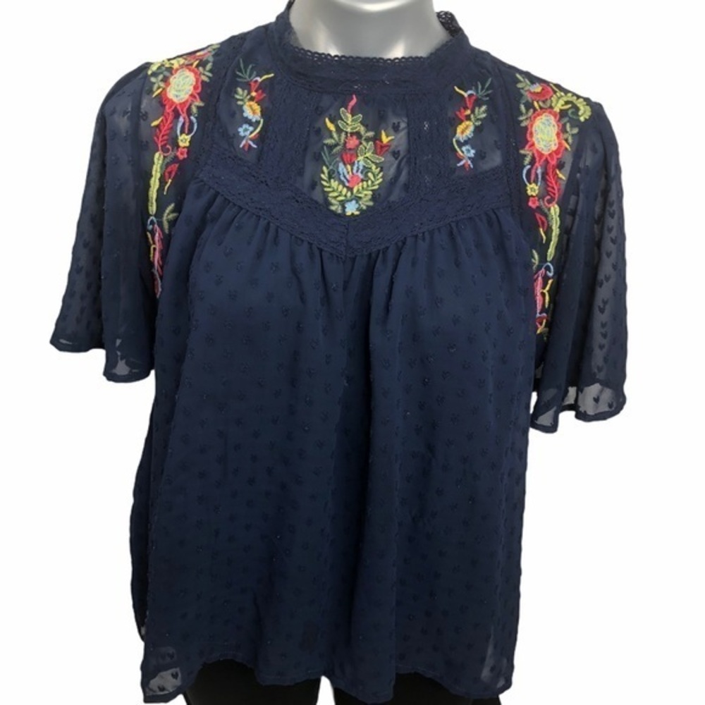 Free Generation embroidered dark blue top